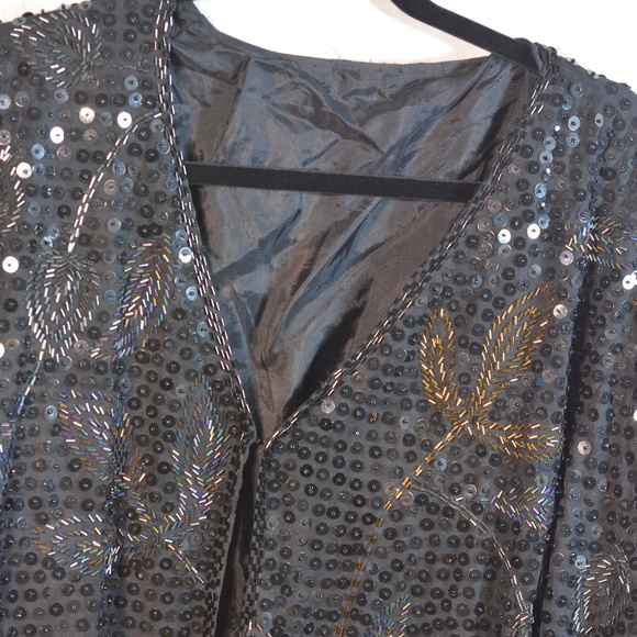 Beaded Sequinned Black Jacket SZ L - Picture 3 of 5